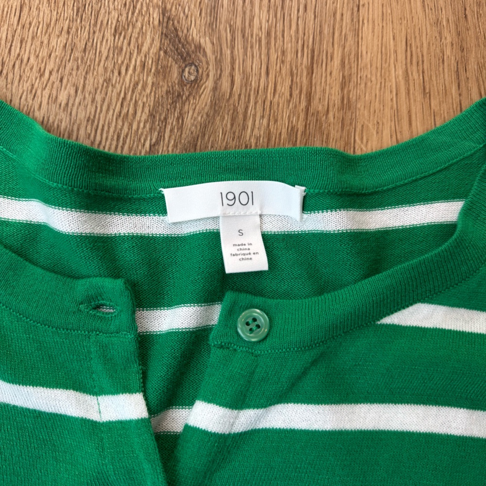 1901 Stripes Green Cardigan Size Small - Picture 2 of 2